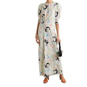 RIXO London Lucile Maxi Dress Art to Wear Sealife Print Bias Size M Romantic